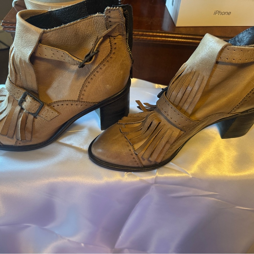 Freebird Taupe  Fringe Ankle Booties